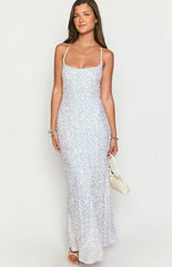 Andrea White Velvet Sequin Maxi Dress