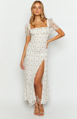 Clydie White Floral Cap Sleeve Midi Dress