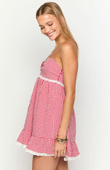 Maisie Red Gingham Strapless Mini Dress