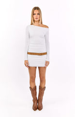 Myles White Long Sleeve Drop Shoulder Mini Dress