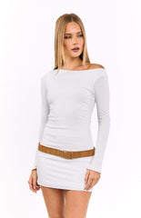 Myles White Long Sleeve Drop Shoulder Mini Dress