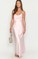 Elma Pink Satin Wrap Tie Maxi Dress