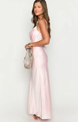 Elma Pink Satin Wrap Tie Maxi Dress