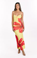 Rosalyn Yellow Hibiscus Print Maxi Dress